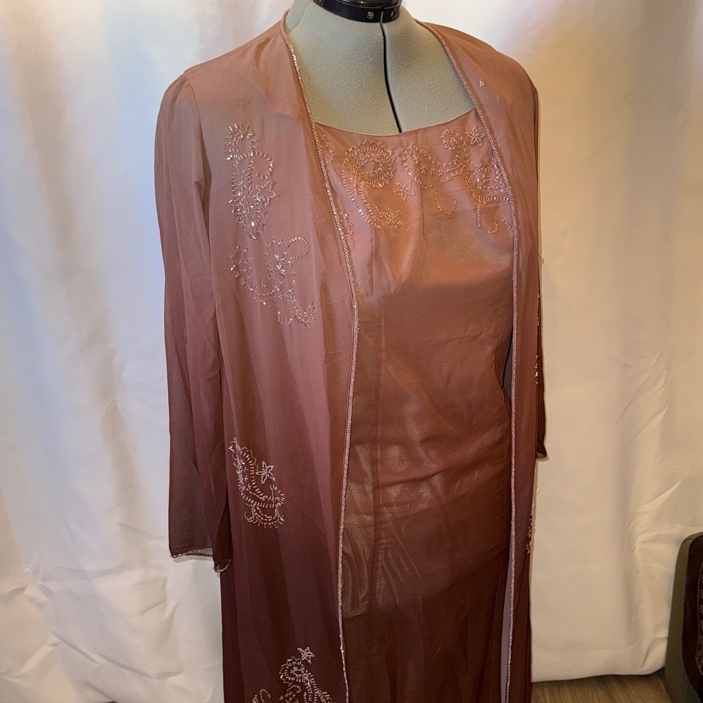 Elegant burgundy ombré beaded paisley Dress with Sheer Overlay